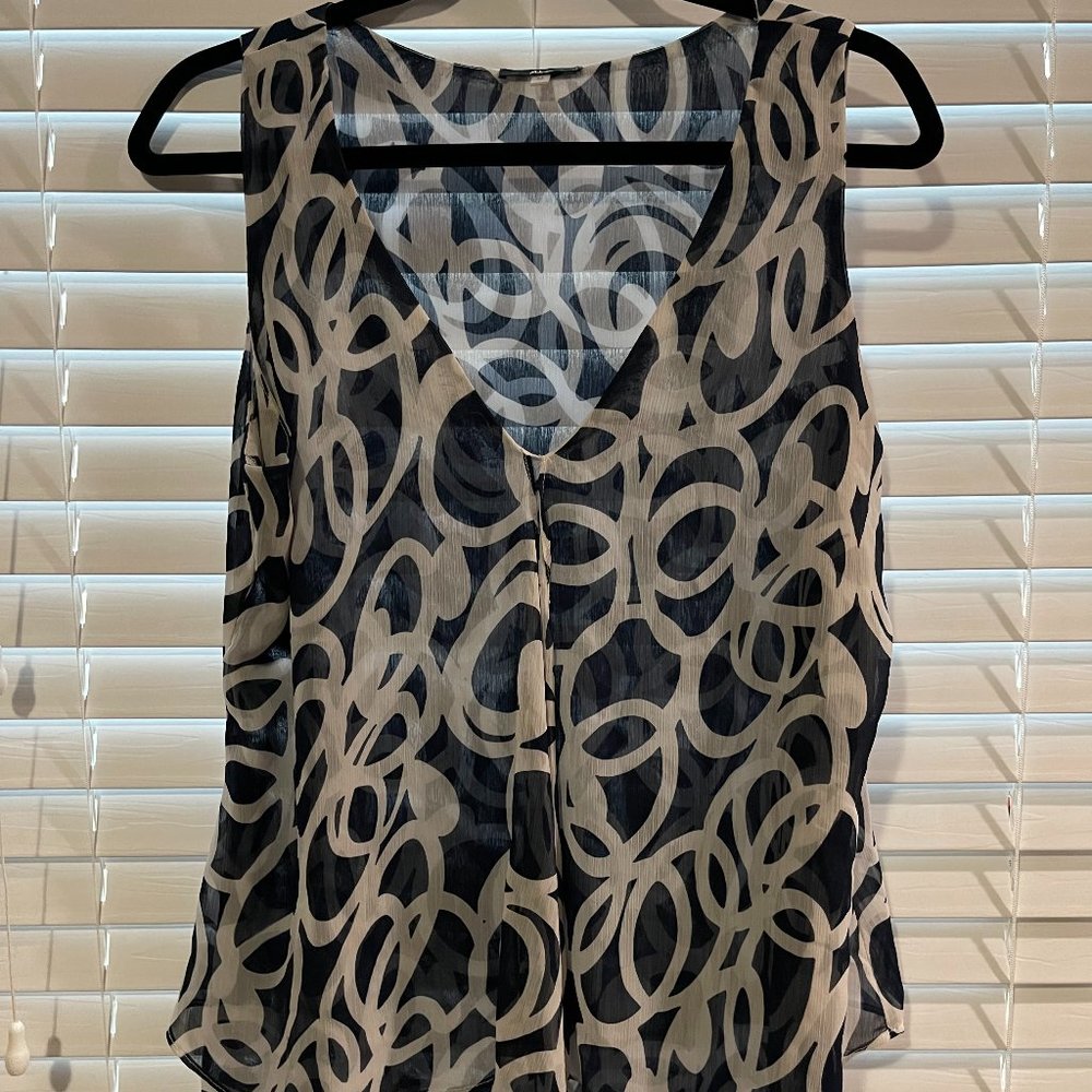 Milano Semi Sheer Layered Tank Top - Navy & White - Size: Medium